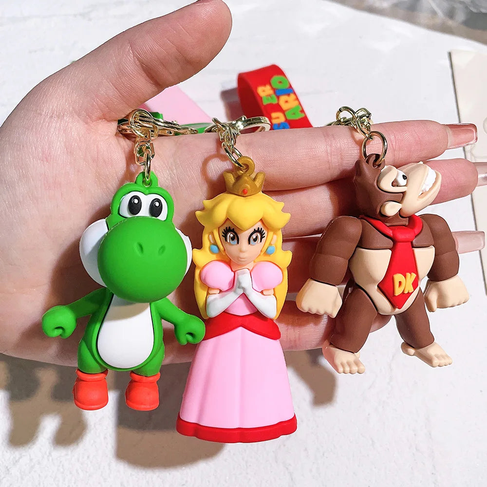 Super Mario Keychain Mario Bros Luigi Toad Yoshi Bowser Action Figure Model AccesoriosPVC Cartoon Bag Doll Pendant Toys Gift