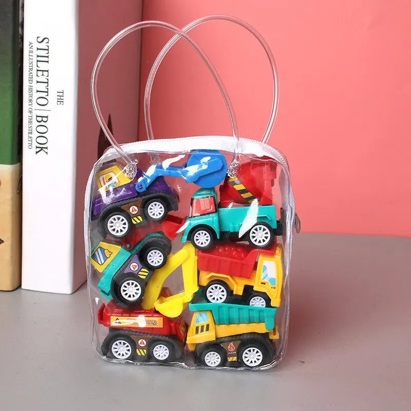 6/12Pcs Mini Inertial Pull Back Engineering Car Set Child Kids Cartoon Toys Birthday Gift