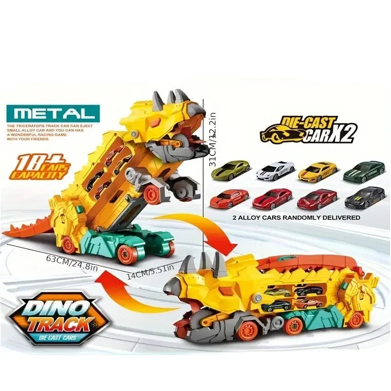 New product folding dinosaur Transporter Car Toys competitive game roll to eat & store die-cast cars（Come with2 Metal Cars）