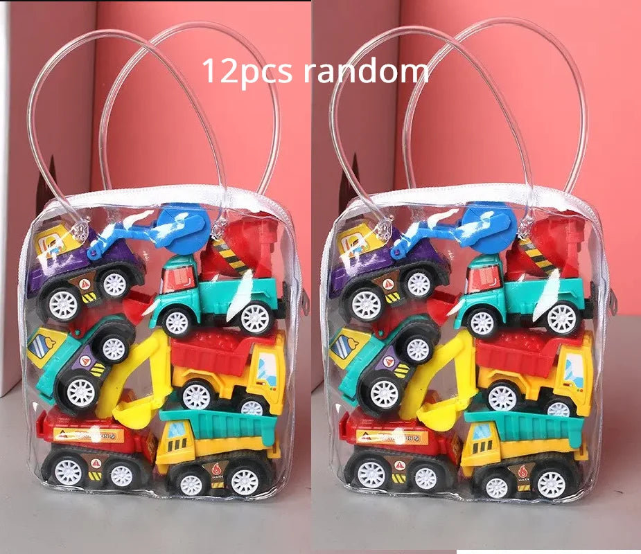 6/12Pcs Mini Inertial Pull Back Engineering Car Set Child Kids Cartoon Toys Birthday Gift