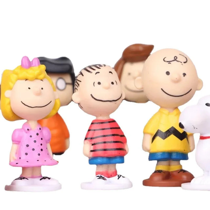 12Pcs/set Peanuts Cute Snoopy Ornament Full Set of Cartoon Doll Decoration Hand-Made Kawaii Anime Pvc Toys for Kid Birthday Gift